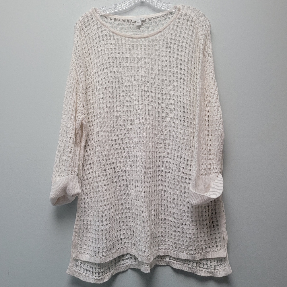 J.JILL | 3/4 SL FISHNET KNIT SWEATER, SZ L - Picture 2 of 12